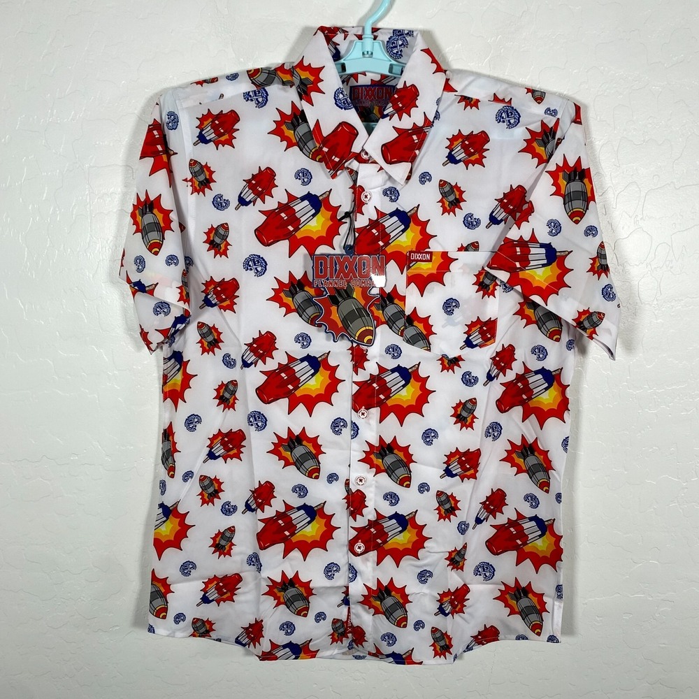 Dixxon Shirt Mens Medium White Bombs Away Button Up Party Blend Pop New